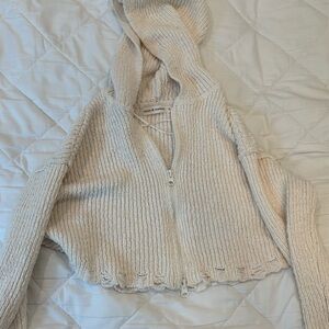 white cropped zip up hoodie